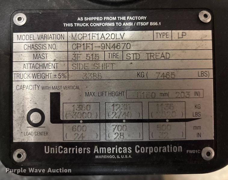 image for item DU0359 2015 Nissan CFS40 forklift