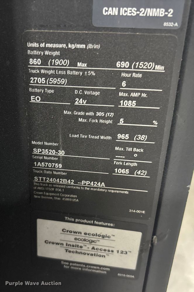 image for item DU0371 2016 Crown SP3520-30 order picker