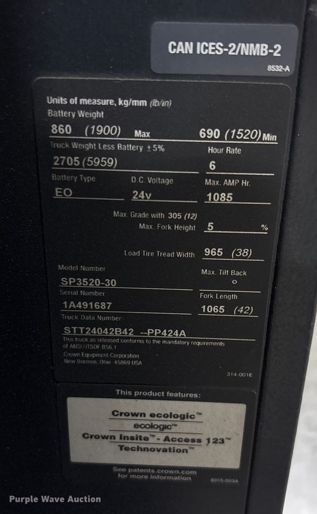 image for item DU0372 2017 Crown SP3500-30 order picker