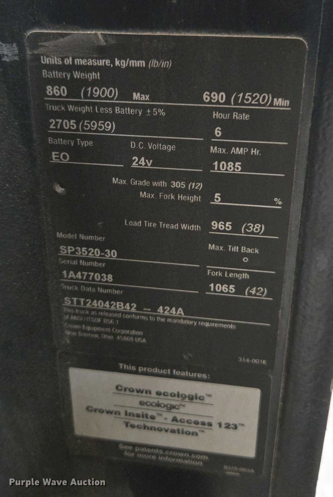 image for item DU2664 2016 Crown SP3520-30 order picker