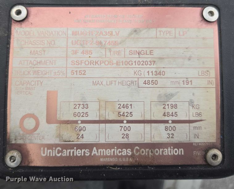 image for item DU2665 2015 Nissan PF70 forklift