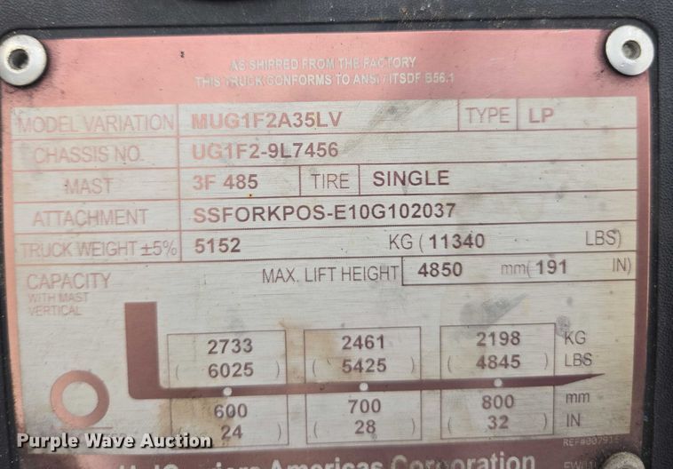 image for item DU2665 2015 Nissan PF70 forklift