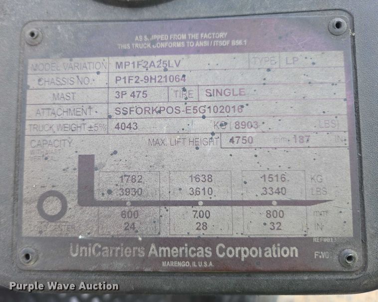 image for item DU2672 2016 UniCarriers PF50 forklift