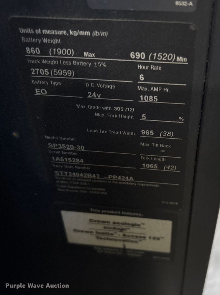 image for item DU2690 2017 Crown SP3520-30 order picker