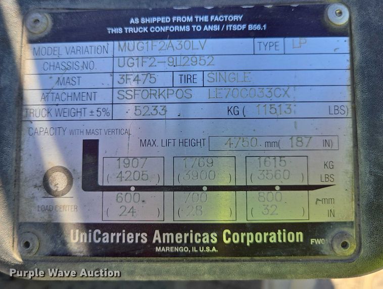 image for item DU2692 2013 Nissan PF60 forklift