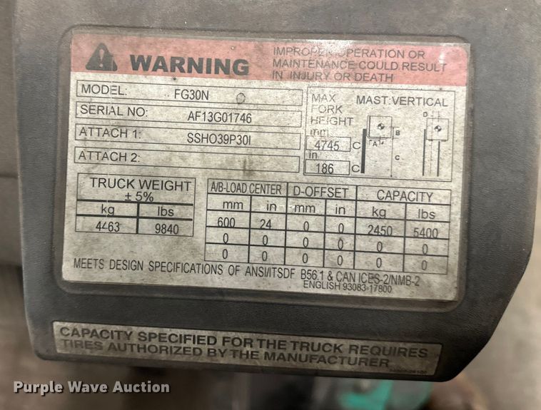 image for item DW4492 2015 Mitsubishi FG30N5 forklift