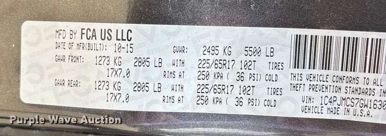 image for item DW7386 2016 Jeep Cherokee SUV