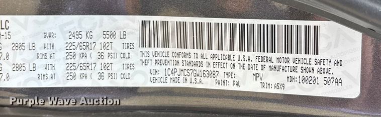 image for item DW7386 2016 Jeep Cherokee SUV