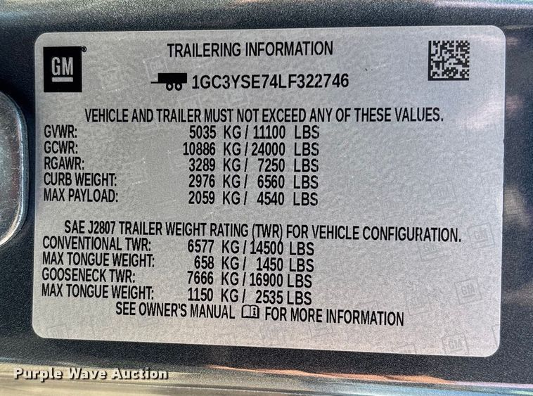 image for item DW7388 2020 Chevrolet Silverado 3500HD pickup truck