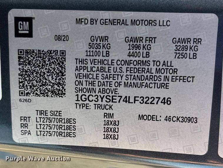 image for item DW7388 2020 Chevrolet Silverado 3500HD pickup truck