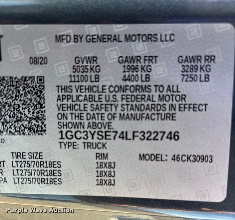 image for item DW7388 2020 Chevrolet Silverado 3500HD pickup truck