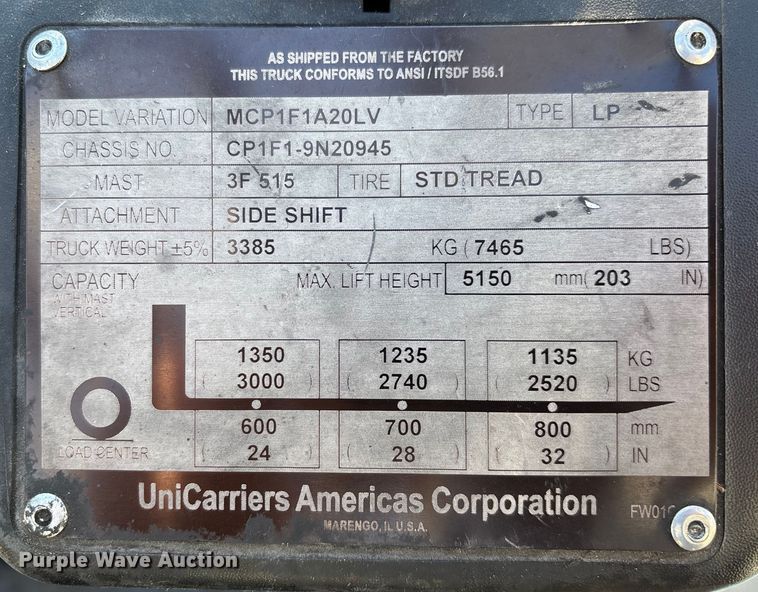 image for item DX5939 2017 UniCarriers CFS40 forklift