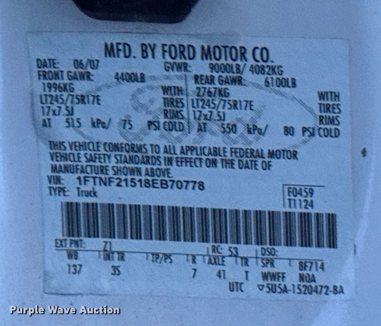 image for item EA2133 2008 Ford F250 Super Duty XL utility bed pickup truck