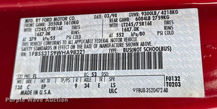 image for item EA2238 1998 Ford E350 Super Duty XLT van