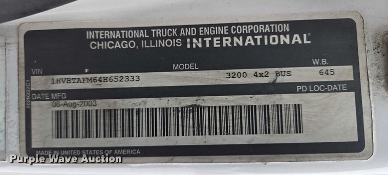 image for item EB1199 2004 International 3200 shuttle bus