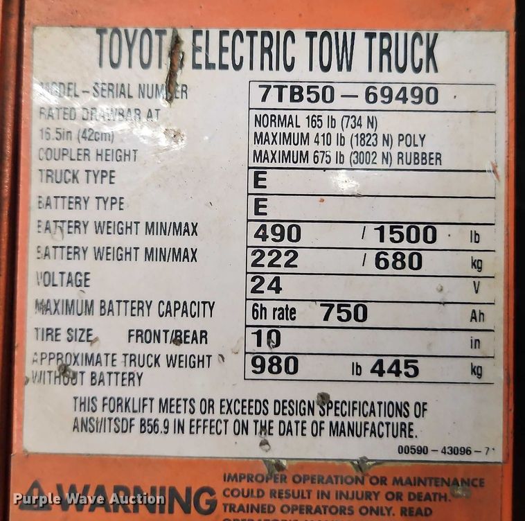 image for item EB8487 Toyota 7TB50 tow tractor