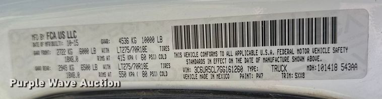image for item EC4540 2016 RAM 2500 Crew Cab pickup truck