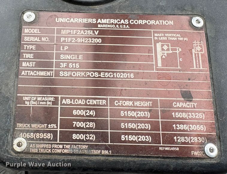 image for item EC8190 2018 UniCarriers PF50 forklift