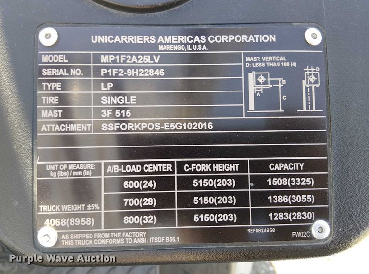 image for item EE5095 2017 UniCarriers PF50 forklift