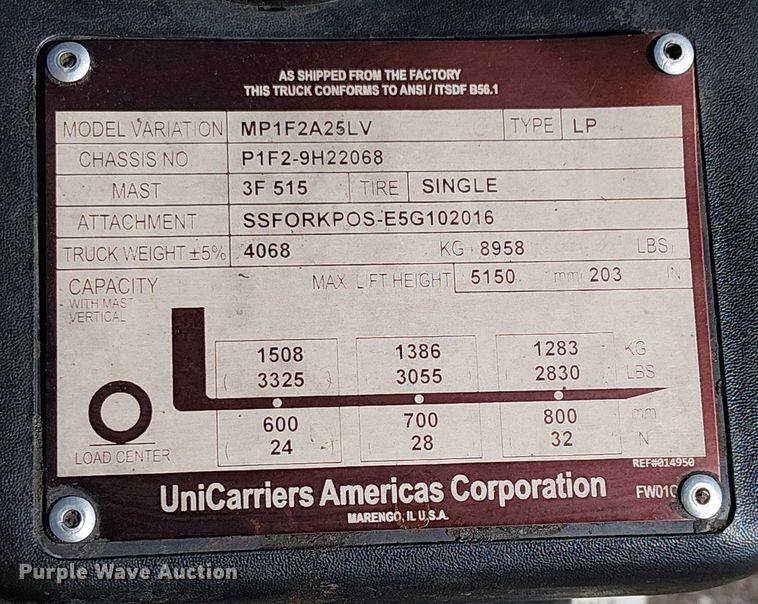 image for item EE5104 2017 UniCarriers PF50 forklift