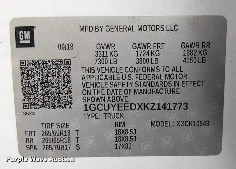 image for item EE5108 2019 Chevrolet Silverado 1500 Crew Cab pickup truck