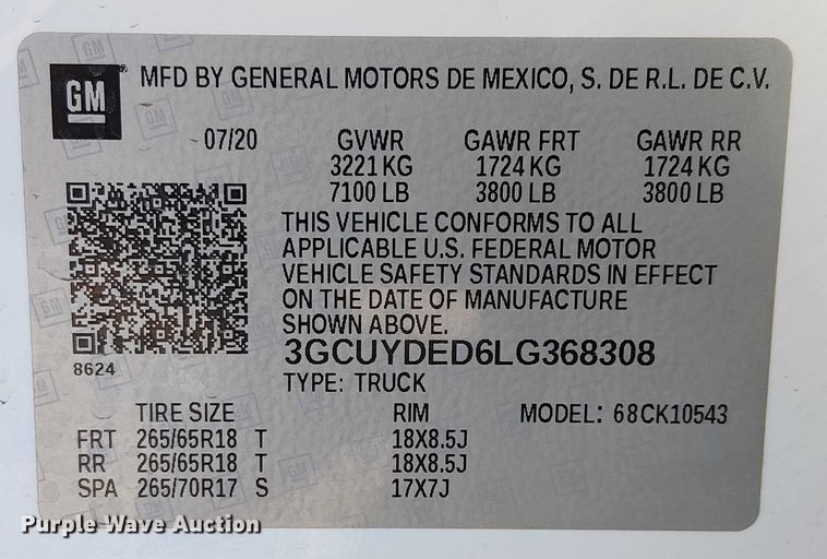 image for item EE5114 2020 Chevrolet Silverado 1500 Crew Cab pickup truck