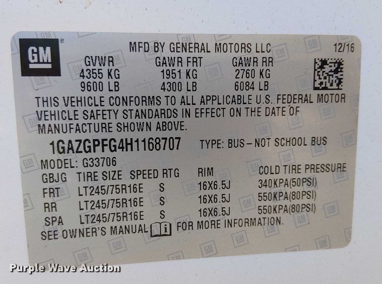 image for item EE5115 2017 Chevrolet Express 3500 van