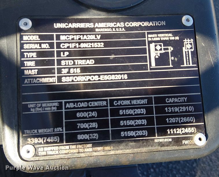 image for item EE5122 2017 UniCarriers CFS40 forklift