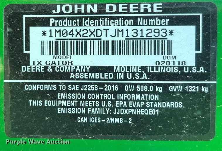 image for item EG1098 2018 John Deere TX Gator utility vehicle