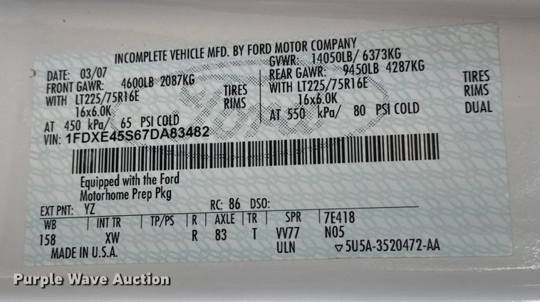 image for item EG1891 2007 Jayco Inc Greyhawk  RV