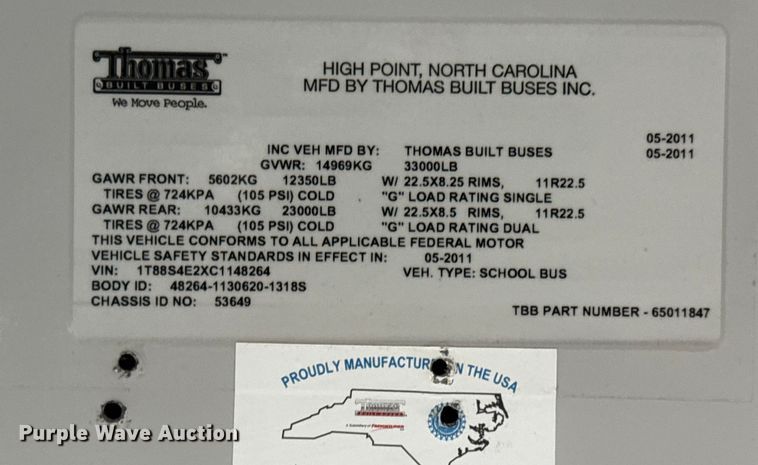 image for item EG1943 2012 Thomas Built school bus