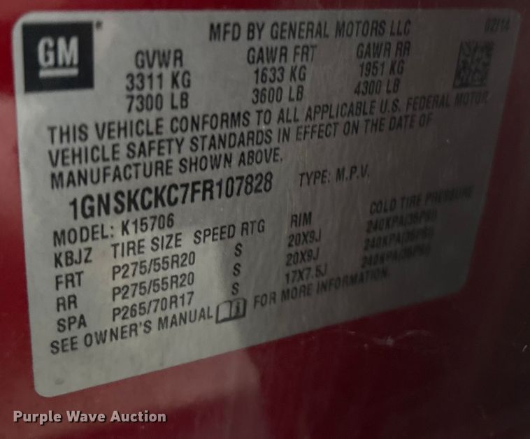 image for item EG8303 2015 Chevrolet Tahoe LTZ SUV