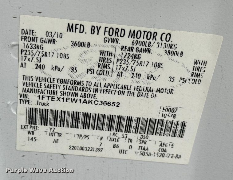 image for item EN0797 2010 Ford F150 Ext. Cab pickup truck