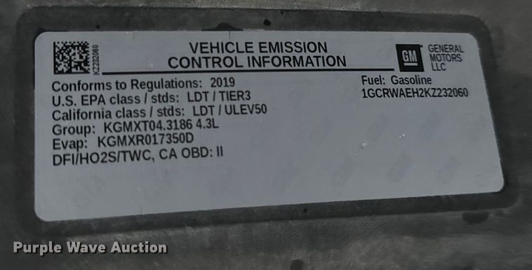 image for item EN0840 2019 Chevrolet Silverado 1500 Ext. Cab pickup truck