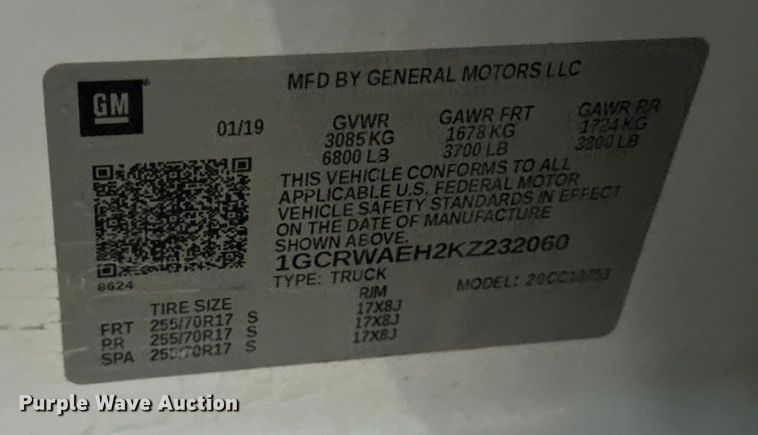 image for item EN0840 2019 Chevrolet Silverado 1500 Ext. Cab pickup truck