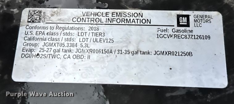 image for item EN0841 2018 Chevrolet Silverado 1500 LT Ext. Cab pickup truck