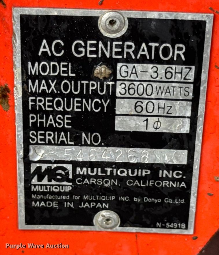 image for item EN0845 (2) MultiQuip GA-3.6 generators