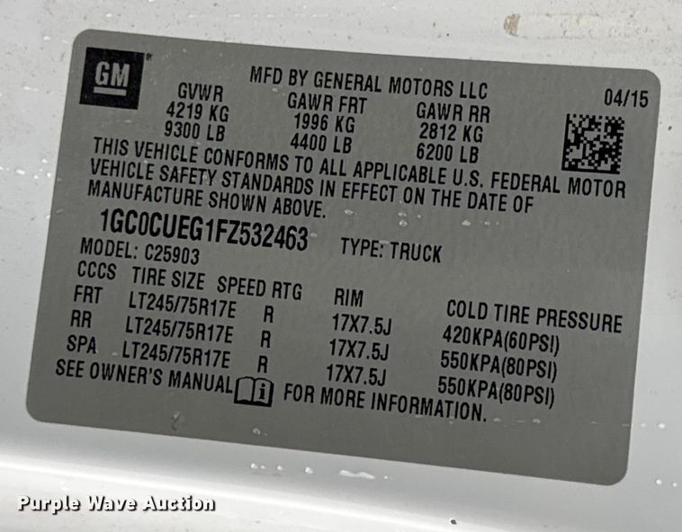 image for item EN0846 2015 Chevrolet Silverado 2500HD pickup truck