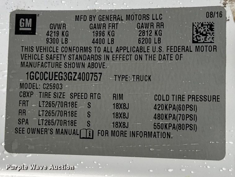 image for item EN0847 2016 Chevrolet Silverado 2500HD pickup truck