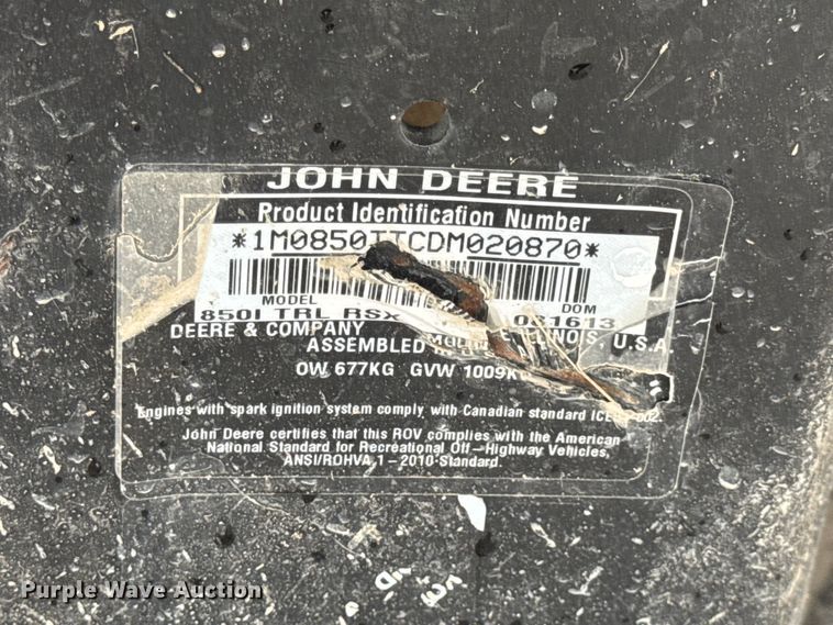 image for item EN0857 2013 John Deere RSX850I utility vehicle