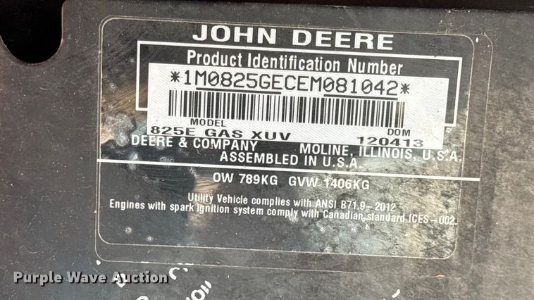 image for item EN0869 2014 John Deere 825I utility vehicle