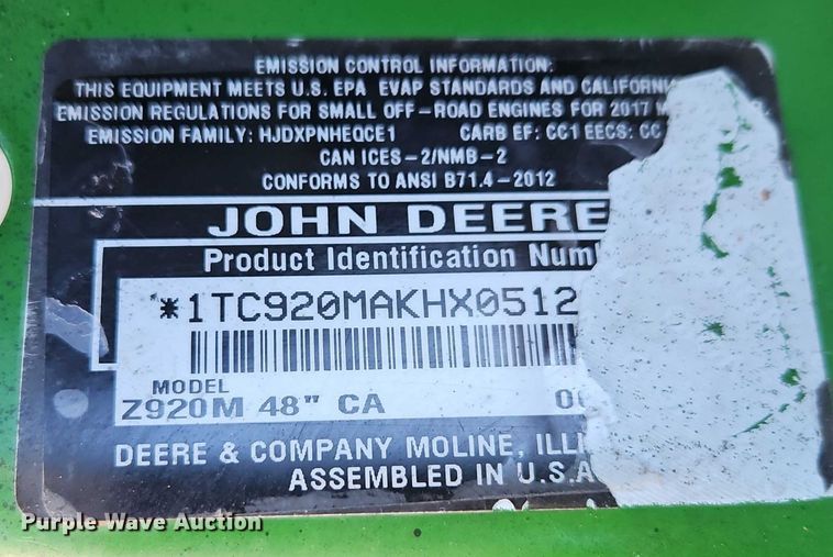image for item EO4927 2017 John Deere Z920M ZTR lawn mower