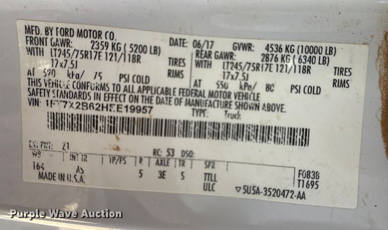 image for item EP0906 2017 Ford F250 Super Duty XL Ext. Cab pickup truck