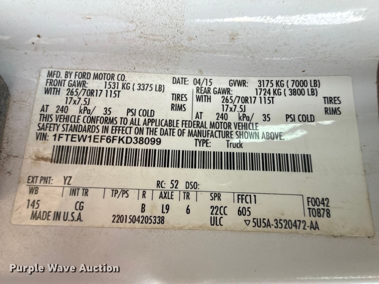 image for item EP2766 2015 Ford F150 Crew Cab pickup truck