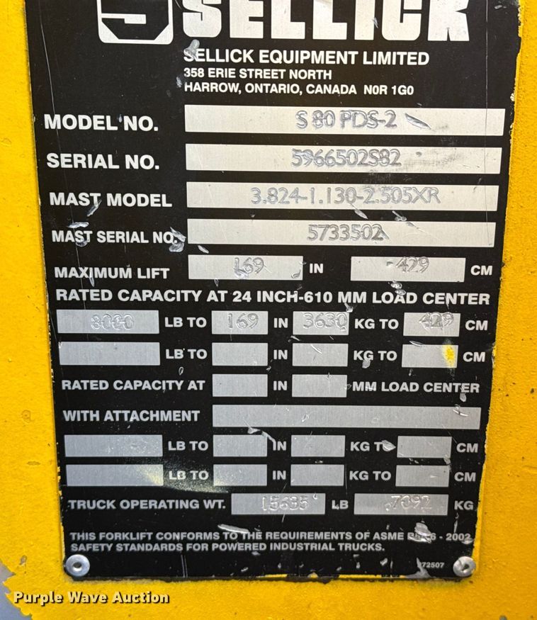 image for item EP2767 Sellick S80 forklift