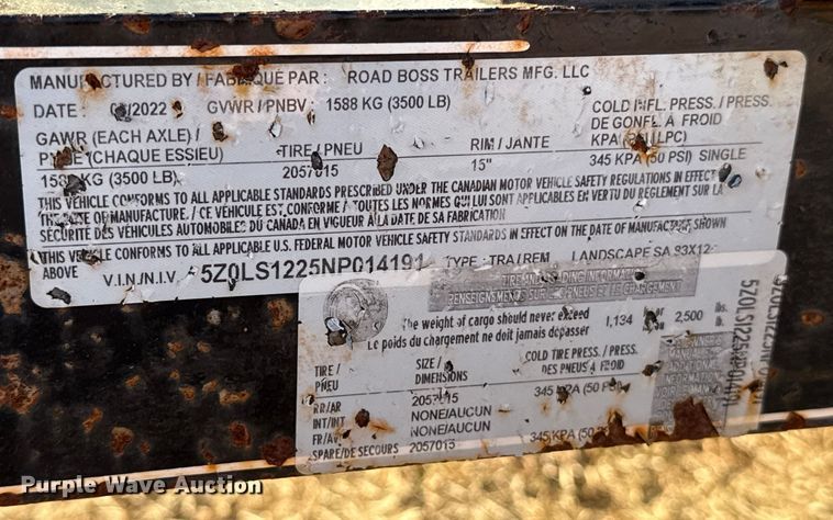 image for item ES5603 2022 Road Boss Trailer Landscape SA utility trailer