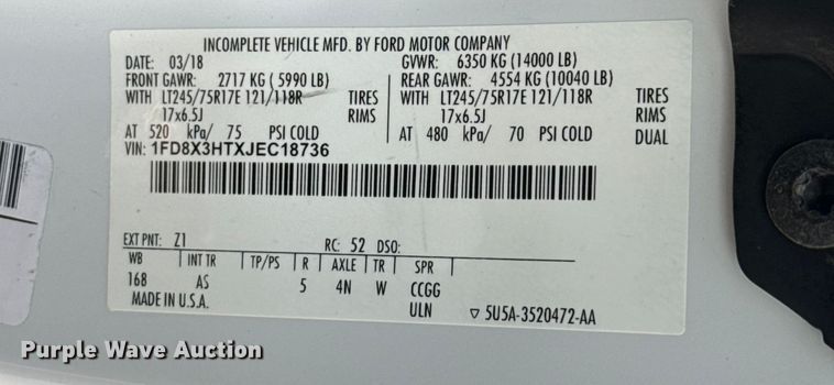 image for item ES5618 2018 Ford F350 Super Duty Ext. Cab utility bed pickup truck