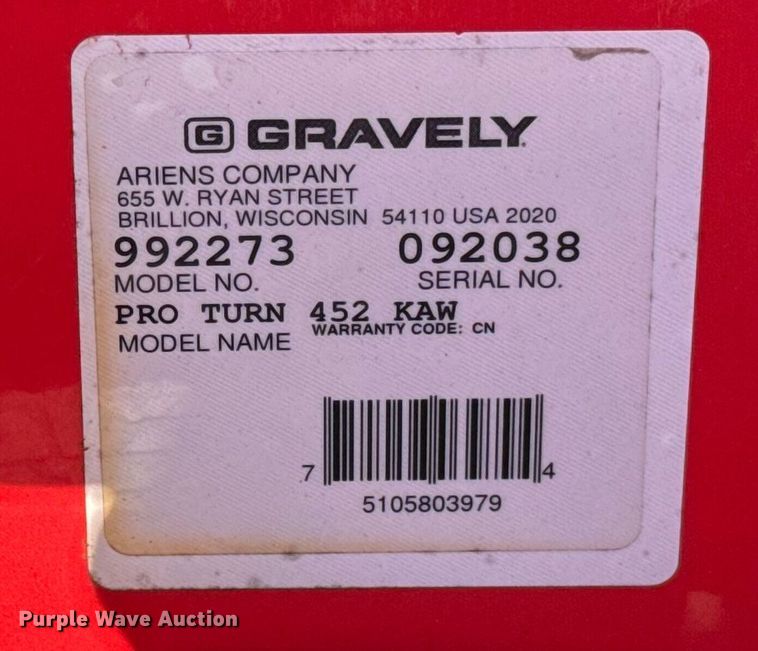 image for item ES5688 Gravely Pro-Turn 452 ZTR lawn mower