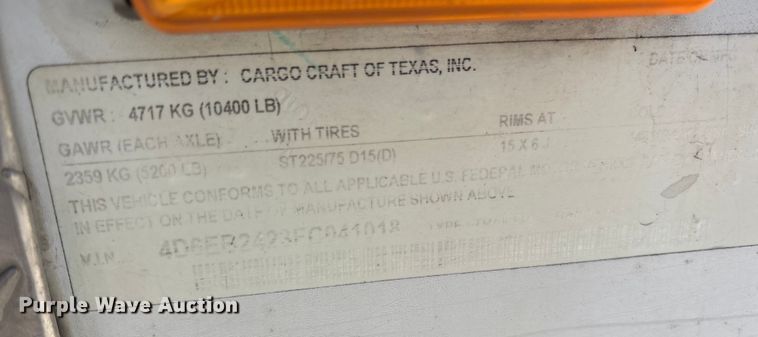 image for item ES8520 2015 Cargo Craft of Texas enclosed cargo trailer