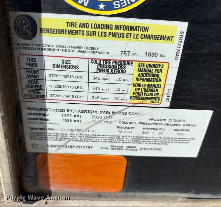 image for item ES8523 2015 Sure-Trac STR7212SAD enclosed cargo trailer